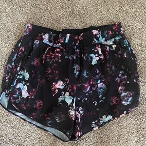 Avia Black Floral Athletic Shorts with Multi-Color Print